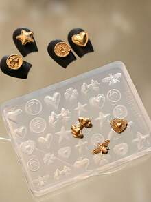 1pc Nail Art Mold Clover Heart Stamp Bow Coin Vintage Embossed 3D DIY Decoration Silicone Mold - Clear - View 3