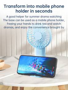 2件裝手持小型迷你便攜式USB充電風扇，附手機支架底座，桌面小風扇，假期必備 - 粉紅色2個 - 查看 3