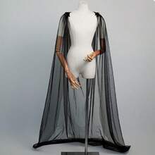 Mesh Train Cape, Floral Shoulder Decor Sheer Cloak, Bridal Wedding Dress Shawl Accessory - Multicolor - View 7
