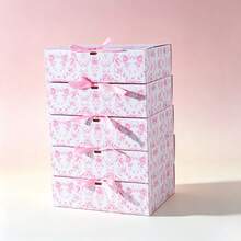 5pcs Pink Floral Pattern Gift Boxes With Lids, 10.6*8.78*3.15 Inches Groomsman Proposal Boxes, Luxury Gift Boxes With Pink Ribbon, Suitable For Bridesmaid Boxes, Graduation, Christmas, Wedding, Birthday, Party - Pink Floral Pattern - View 5