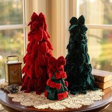 Luxury Velvet Bow Christmas Tree Decor, Handcrafted Fabric Mini Xmas Ornament, Elegant Table & Wall Hanging Decoration For Holiday Home Party - Multi-color - View 2