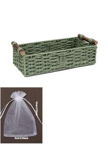 Forest Style Paper Rope Woven Solid Wood Handle Storage Basket, Bathroom Toilet Countertop Care Storage Box, Desktop Soft Decor Tray, Shelf Storage Basket, Multi-Functional Storage Basket, Suitable For Bathroom, Living Room, Bedroom And Office - Multicolor - View 12