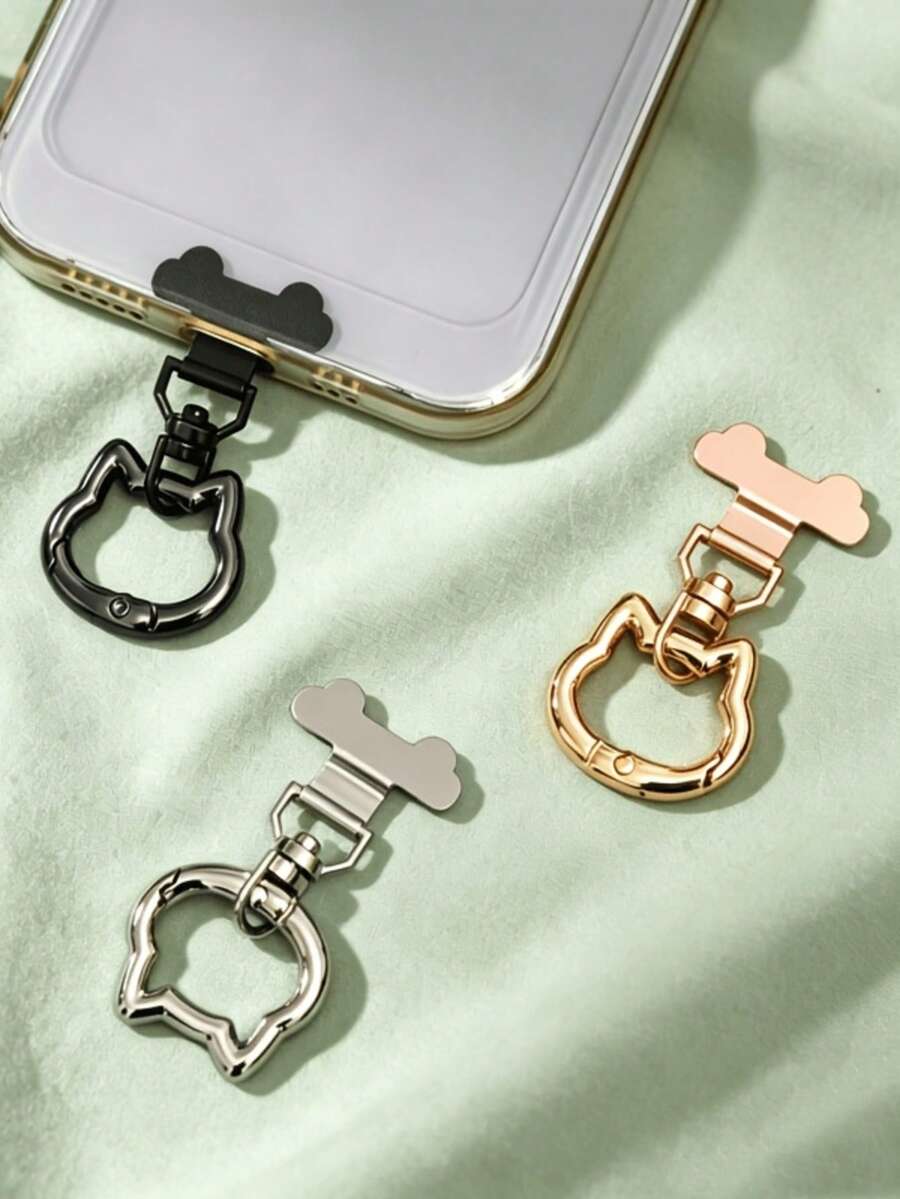 360-Degree Rotatable Mysterious Stainless Steel Clip, Metal Sheet For Connecting Phone And Lanyard, Paired With Metal Cat Head-Shaped Spring Ring Finger Hook - Multicolor - View 1