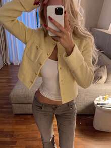Cardigan Rajut Lengan Panjang Minimalis Kasual Elegan untuk Wanita, Cocok untuk Kencan dan Berpergian - Kuning - View 2