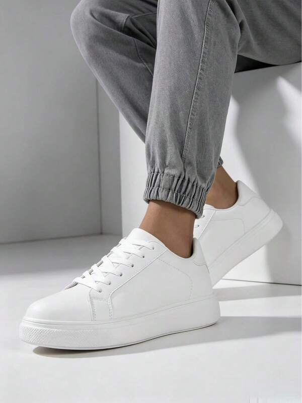36-45 Unisex Lace-Up Casual Sports Sneakers, Couple Style White Shoes, Versatile Soft Sole Student Skateboard Shoes, Comfortable And Non-Tiring