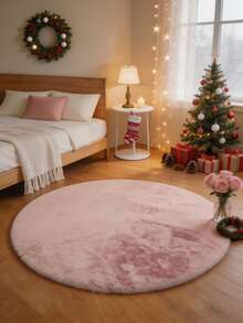 1pc Round Pink Faux Rabbit Fur Rug, Bedroom Bedside Carpet, Decorative Rug, Can Be Used As Seat Cushion, Room Bed Front Mat, Bed End Mat, Plush Foot Mat, Indoor Faux Rabbit Fur Floor Mat, Fleece Rug, Furry Carpet, Autumn/Winter Rug, Thickened/Plush, Holiday Decor, Winter Foot Mat, Warm And Soft - Pink - View 4