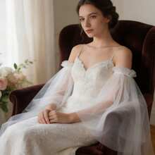 1 Pair Romantic Ruffle Long Loose Tulle Sleeve Cuffs, Exquisite Bridal Accessory, Suitable For Wedding Dress, Party And Travel Photography - Pink - View 6