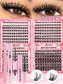 400 Clusters Single Lash Extension Set, D Curl Mixed Length 8-16mm, 2 Styles. Includes Lash Glue, Glue Remover And Tweezers Essential Tools, Suitable For Beginners DIY Home Use, Applicable For Daily Wear, Parties And Music Festivals - Black - View 11