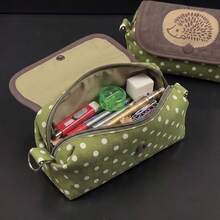 Cute Hedgehog Polka Dot Pencil Case, Large Capacity Student Pencil Box, Stationery Storage Bag, Makeup Bag - Green - View 2
