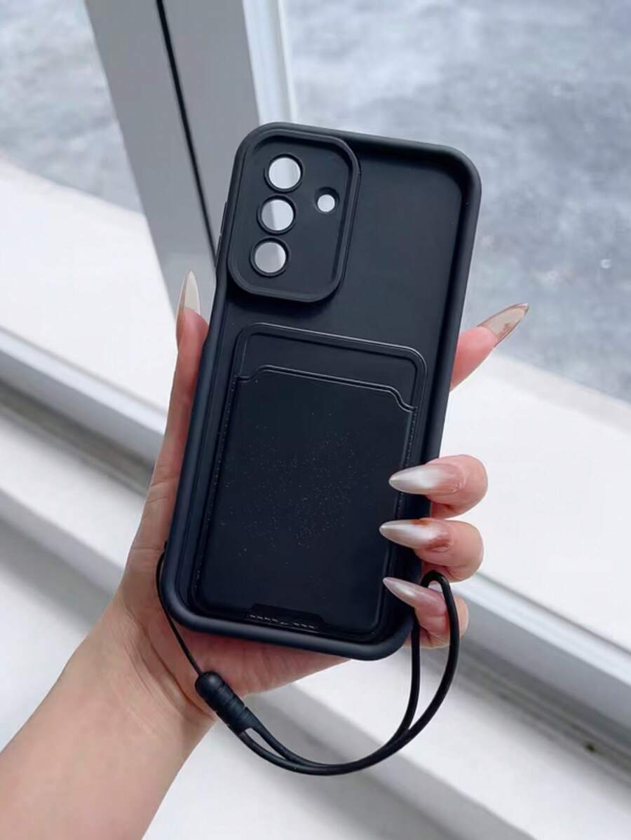 1pc Solid Color Dopamine Matte Card Holder Minimalist Clean Phone Case Compatible With IPhone 16 Pro Max