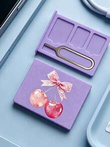 Bow Cherry Print Card Holder, SIM Card Pin Slot, Comes With SIM Card Pin, Cherry Print Portable SIM Card Storage Box, Phone Card Holder, SIM Card And SD Card Storage Box, Travel Storage Box, Compact And Lightweight, Anti-Loss And Durable, Anti-Drop And Durable, Suitable For Smartphones, Tablets And Other Devices, Can Store SIM Cards/SIM Card Pins, Ideal Choice For Storing Backup SIM Cards When Changing Phone Numbers, Also A Great Gift - Multicolor - View 7