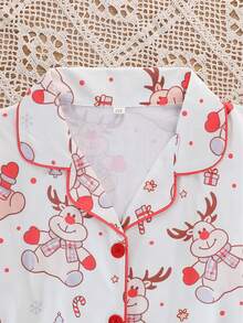 Children's Christmas Cartoon Deer All-Over Print Breathable Comfortable Turn-Down Collar Button-Up Pajama Set Long Sleeve Long Pants For Girls - Multicolor - View 4