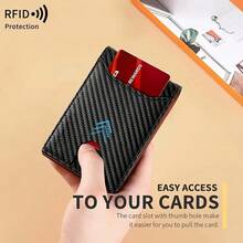 1pc Short Wallet Carbon Fiber Texture Microfiber Leather RFID Anti-Theft Anti-Demagnetization 11-Card Capacity Metal Money Clip Slim Card Holder Contrast Color Design Flip Cover Minimalist Business Card Holder For Men Commuting Business Travel Banknotes And Bank Cards Integrated Portable Wallet - Multicolor - View 3