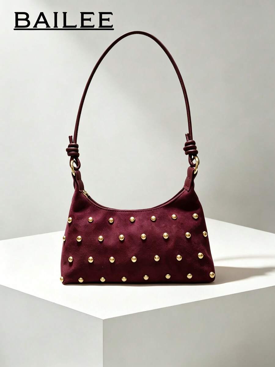 BAILEE A Stylish, Avant-Garde, Solid-Colored Shoulder Bag With Stud Embellishments And A Knotted Strap Design.Great For Fashion Outfits And As A Gift Option. - Multicolor - View 1