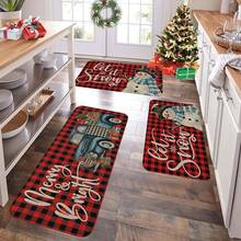 1/2/3pcs Christmas Theme Kitchen Rug, Flannel Kitchen Mat, Comfortable Soft Absorbent Non-Slip Machine Washable With Anti-Slip Backing, Multi-Functional Home Floor Mat For Entryway, Living Room, Bedroom, Kitchen, Dining Room, Bathroom, Laundry Room, Patio, Foyer, Christmas Holiday Decor - Multicolor - View 4