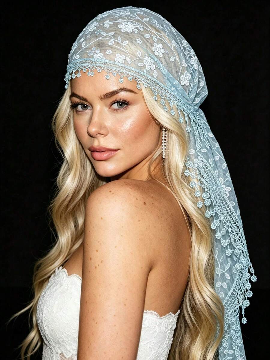 1pc Women's Fashion Floral Lace Triangle Scarf Headscarf