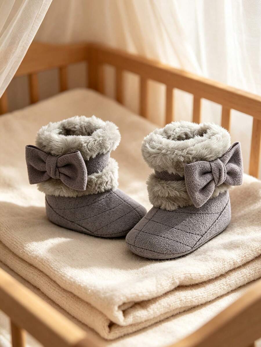 Infant Boy Girl Boots Newborn Shoes Winter Snow Bowknot Anti-Slip Soft Sole Warm Infant Toddler Prewalker Booties