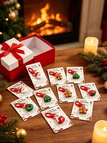 12pcs/Set Christmas Keychain Gift Set (Multiple Styles) – Includes Keychains And Thank You Cards; Suitable For Christmas Events And Party Favors. Includes Reindeer, Santa Claus, Christmas Tree And Gift Shape Pendants; Perfect For Holiday Decoration. - Multicolor - View 2