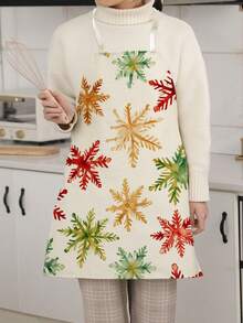 1PC Christmas Snowflake Pattern Single-Sided Printed Apron, Unisex Home Kitchen Halter Tie Apron, Home Decor Kitchen Cooking Anti-Stain Apron - Multicolor - View 7