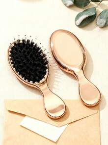 1pc Air Cushion Massage Comb, Premium Gold Electroplated Finish, Mini Portable Hairbrush With Soft Cushion Design, Compact Hair Styling Comb For Women, Suitable For Travel, Purse, Gift - Gold - View 6