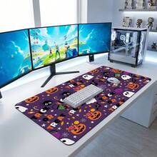 Halloween Style Purple Background Ghost Pattern Extra Long Gaming Mouse Pad And Desk Mat Set, Non-Slip Durable Rubber Base, Smooth Surface, Suitable For Computer Laptop Office Home, Abstract Art Decor, Back To School Supplies - A - View 9