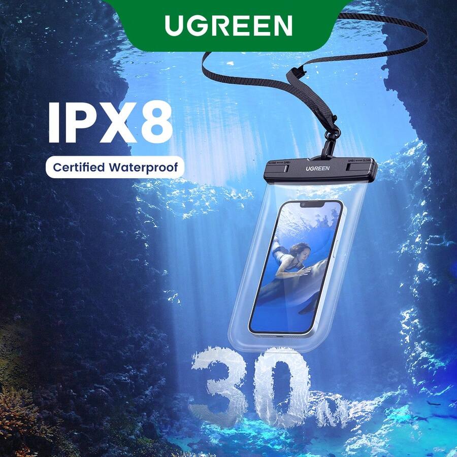 UGREEN Waterproof Phone Pouch, 6.7 Inch, Compatible With IPhone 15 Pro Max And Samsung S23, Suitable For Summer Vacation, Diving, Swimming, Beach And Other Occasions - Black - View 1