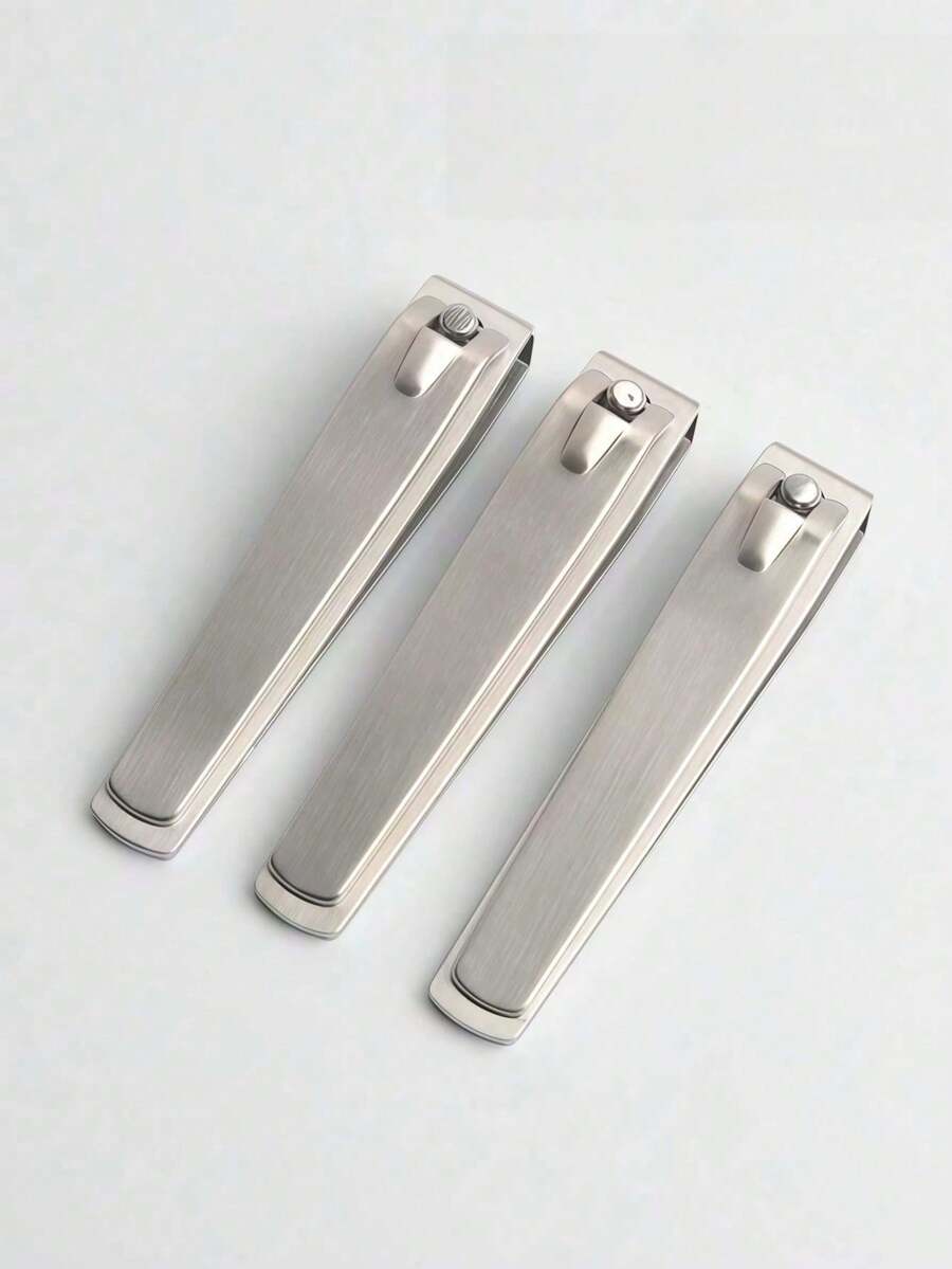 3pcs Silver Stainless Steel Nail Clippers, Flat Edge Nail Trimmer, Suitable For Men And Women Manicure Tools - Silver - View 1