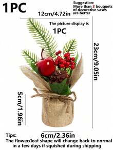1/3pcs Artificial Mini Christmas Tree With Red Berries, Mushrooms, Pine Cones, Suitable For Christmas Decoration, Tabletop Decor, Home Decor, Christmas Decoration, Birthday Gift - Red - View 3