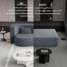 Modern Floor Sofa With 2 Pillows Convertible Teddy Fabric FoamFilled Sleeper Sofa Bed 15" Full Size Folding Mattress For Living Room Guest Bed Playroom No Assembly Required Grey Old Sku:W1885P230385 - Gris - Ver 8