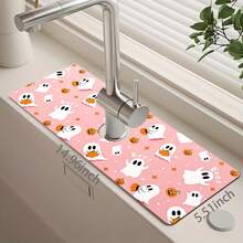 1pc Halloween Decorative Faucet Mat, Cute Ghost Pattern, Faucet Cover, Create Holiday Atmosphere, Bathroom Faucet Splash Guard, Waterproof Non-Slip Faucet Mat, Kitchen Countertop Accessory, Kitchen Dining Table Accessory, Sink, Moisture-Proof Absorbent Mat, Absorbent Drainage Mat, Multi-Functional Absorbent Non-Slip Mat - Multicolor - View 14