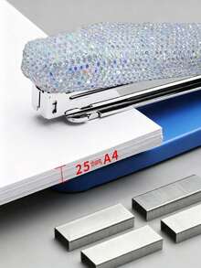 1pc High-Quality Rhinestone Decorated Multi-Function Stapler, Rotatable Stapler, Large Size Effortless Multi-Function 12# Stapler, Paper Depth 3.74in, Office Home Student Binding Tool, 500pcs Staples Can Bind 50 Sheets Of Paper, Rhinestone Decorated Artwork - Multicolor - View 3
