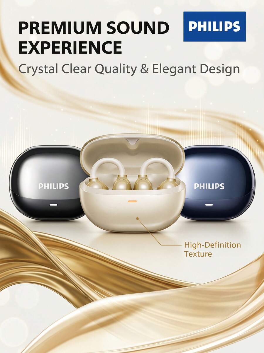 PHILIPS TAT3469 藍牙耳機,耳夾式無線開耳設計,AI 降噪清晰通話,360° 全景音效 + 3D 弧形環狀設計,運動與多用途佩戴穩固 - 查看 1
