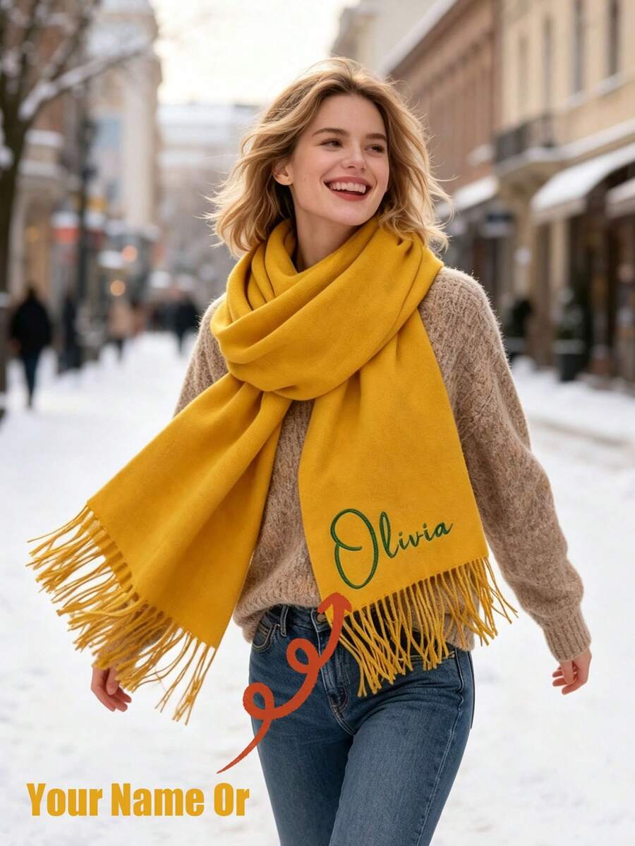 1pc Customized Name Embroidered Scarf, Personalized Winter Scarf For Men And Women, Can Customize Logo Or Name Initials, Anniversary, Birthday, Christmas Gift - Multicolor - View 1