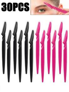 60/50/40/30/20/12/5pcs Portable Eyebrow Razors, Ergonomic Handle, Unisex Body Hair Trimmer, Anti-Scratch Blade Guard Eyebrow Shaver, Travel & Home Economic Beauty Tool, Exquisite Small Gift - Beige - View 12