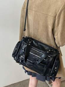 American Retro Motorcycle Bag New Sweet Cool Punk Style Large Capacity Tote Bag Commute Outing Daily Shopping Shoulder Crossbody Bag - Black - View 6