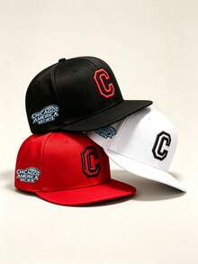 1pc Unisex Flat Brim Snapback Hat, 3D Letter C Embroidery With Chicago Side Logo Adjustable Baseball Cap Hip‑Hop Street Hat For Daily Sports Travel - Multicolor - View 3