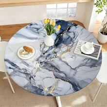 1pc Marble Pattern Round Tablecloth, Minimalist Tablecloth With Elastic Edge, Soft And Wrinkle-Resistant, Waterproof, Oil-Resistant And Scratch-Resistant, Suitable For Round Dining Table, Outdoor Restaurant Decoration And Outdoor Party, Kitchen, Baking, Outdoor Decoration, Outdoor Patio, Breakfast, Brunch And Party Decoration - Multicolor - View 6