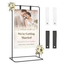 Shoze Metal Floor Display Easel Stand, Wedding Welcome Sign Holder With Leather Straps For Party Event Poster Display - Black - View 1