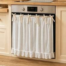 1PC No-Drill Beige Sheer Curtain, Translucent But Not Transparent, Half Curtain For Window, Rod Pocket With Bowknot Strap, Door Curtain, Dust-Proof, Room Divider, Privacy Shield, Kitchen Oven Oil Splash Guard, Decorative - Beige - View 4