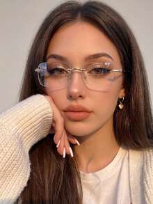 1 Pair Women's High-Quality Rimless Metal Temple Y2K Office Wear Street Style Decorative Fashion Plain Lens Glasses - Gold - View 1