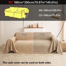1‑Piece Universal Sofa Cover, Thick Woven Wavy Striped Reversible Double‑Sided Usable Sofa Throw With Tassels, Durable Furniture Protector For Boho Minimalist Home Style - Khaki - View 12