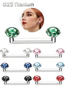 Perhiasan Tindik Tragus Permukaan Titanium 14G 14mm Prong CZ Bunga Staple Barbell Berulir Internal Perhiasan Tindik Batang Staple Tragus Permukaan - MultiWarna - View 1