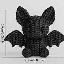 Knitted Texture Bat Desktop Sculpture, 3D Printed Matte Black Crochet Style Bat Statue With Detailed Wing And Ear Texture, Gothic Dark Aesthetic Desktop Decor, Suitable For Shelves, Desks And Seasonal Halloween Indoor Display, Halloween Decoration, Halloween Home Decor, Halloween, Christmas Decoration - Upgraded Version - View 2