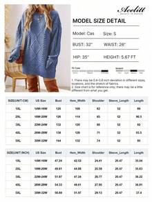 Acelitt Autumn/Winter Plus Size Women's Solid Color Knit Textured Cold Shoulder Plus Size Sweater Dress - Blue - View 6