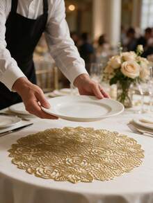 4/120pcs Gold Hollow Flower PVC Placemats, Washable Tabletop Protection Pads, Non-Slip Tableware Mats, Odorless Decorative Mats, Suitable For Restaurants, Cafes, Homestays, Fit For Holidays, Parties, Gatherings, Birthdays, Weddings, Dinners - Multicolor - View 12