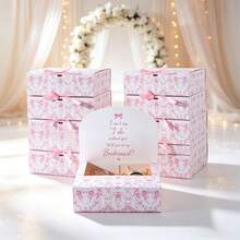 5pcs Pink Floral Pattern Gift Boxes With Lids, 10.6*8.78*3.15 Inches Groomsman Proposal Boxes, Luxury Gift Boxes With Pink Ribbon, Suitable For Bridesmaid Boxes, Graduation, Christmas, Wedding, Birthday, Party - Pink Floral Pattern - View 2