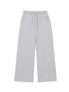 Women's Autumn/Winter New Solid Color Minimalist Y2K Street Loose Casual Home Daily Commute Fashion Korean Style Student Straight Leg Drawstring Tie Wide Leg Long Pants - Grey - View 6