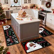 1/2/3pcs Christmas Theme Kitchen Rugs, Flannel Kitchen Rugs, Soft Comfortable Absorbent Non-Slip Machine Washable With Non-Slip Backing, Multi-Functional Home Floor Mats For Entryway, Living Room, Bedroom, Kitchen, Dining Room, Bathroom, Laundry Room, Patio, Hallway, Holiday Christmas Decor Mat - Multicolor - View 6