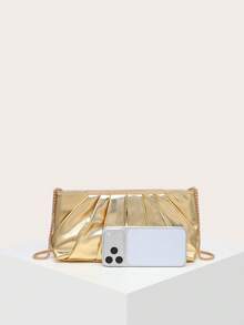 Women's Pleated Cloud PU Gold Fashion Crossbody Chain Square Bag, Evening Bag, Suitable For Shopping And Attending Evening Parties - Gold - View 4