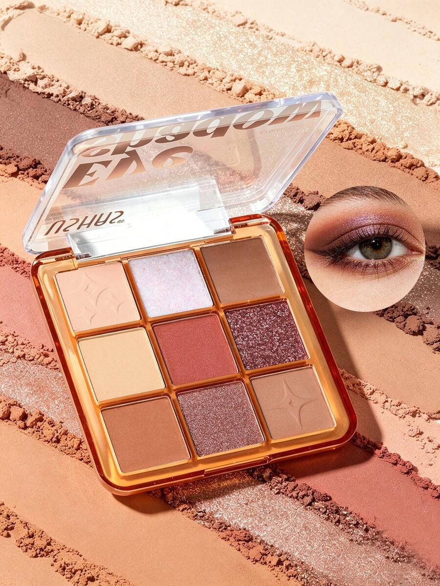 USHAS 9 Colors Eye & Face Palette, Eyeshadow Blush Highlighter 3-In-1 Makeup Palette, Matte Shimmer Sparkle Highly Pigmented Waterproof Long-Lasting - #05 Retro Red - View 1